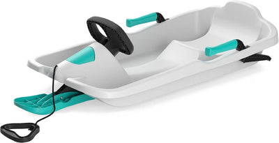Kids' Toboggan Sled, Lightweight Plastic Snow Sled with Tow Strap & Brakes