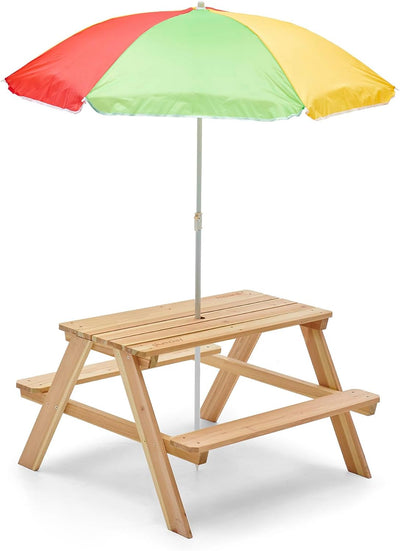 Plum® Wooden Kids Picnic Table and Chair Set with Removable & Adjustable Umbrella