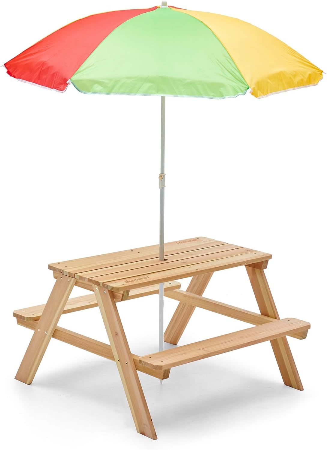 Plum® Wooden Kids Picnic Table and Chair Set with Removable & Adjustable Umbrella