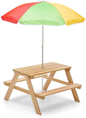 Plum® Wooden Kids Picnic Table and Chair Set with Removable & Adjustable Umbrella