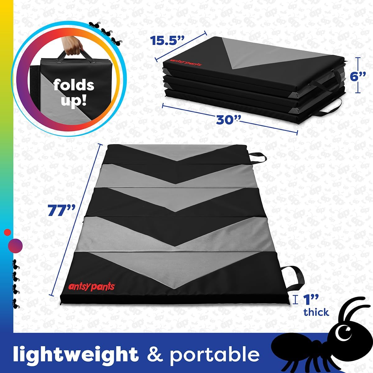 Antsy Pants Tumbling Mat for Kids - 5-Fold Gymnastics Mat, Easy to Clean, Sturdy, Foldable Tumbling Mats