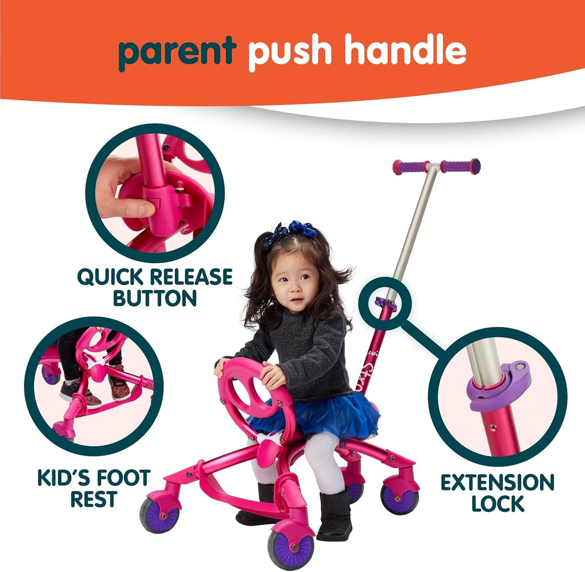 Pewi Stroll Walking Ride-On Toy with Push Handle, Indoor & Outdoor