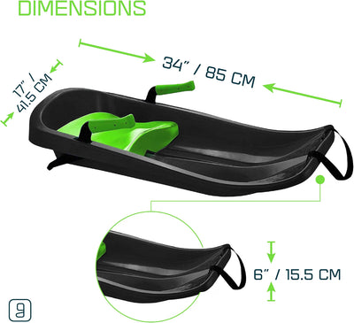 Kids' Toboggan Sled, Lightweight Plastic Snow Sled with Tow Strap & Brakes