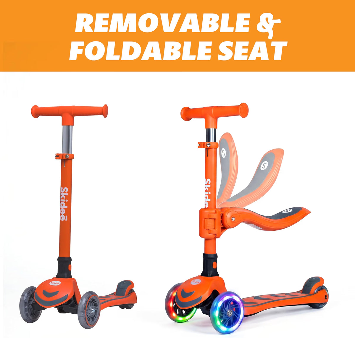SKIDEE Kids 3-Wheel Scooter, Foldable, Adjustable Height, LED Wheels