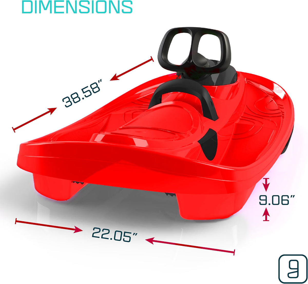 Gizmo Riders Snow Sled for Kids & Adults, Steering Wheel, Anti-Slip Seat, Brake, 260lb