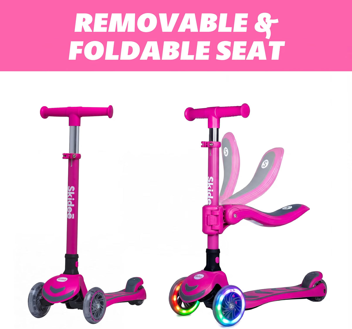 SKIDEE Kids 3-Wheel Scooter, Foldable, Adjustable Height, LED Wheels