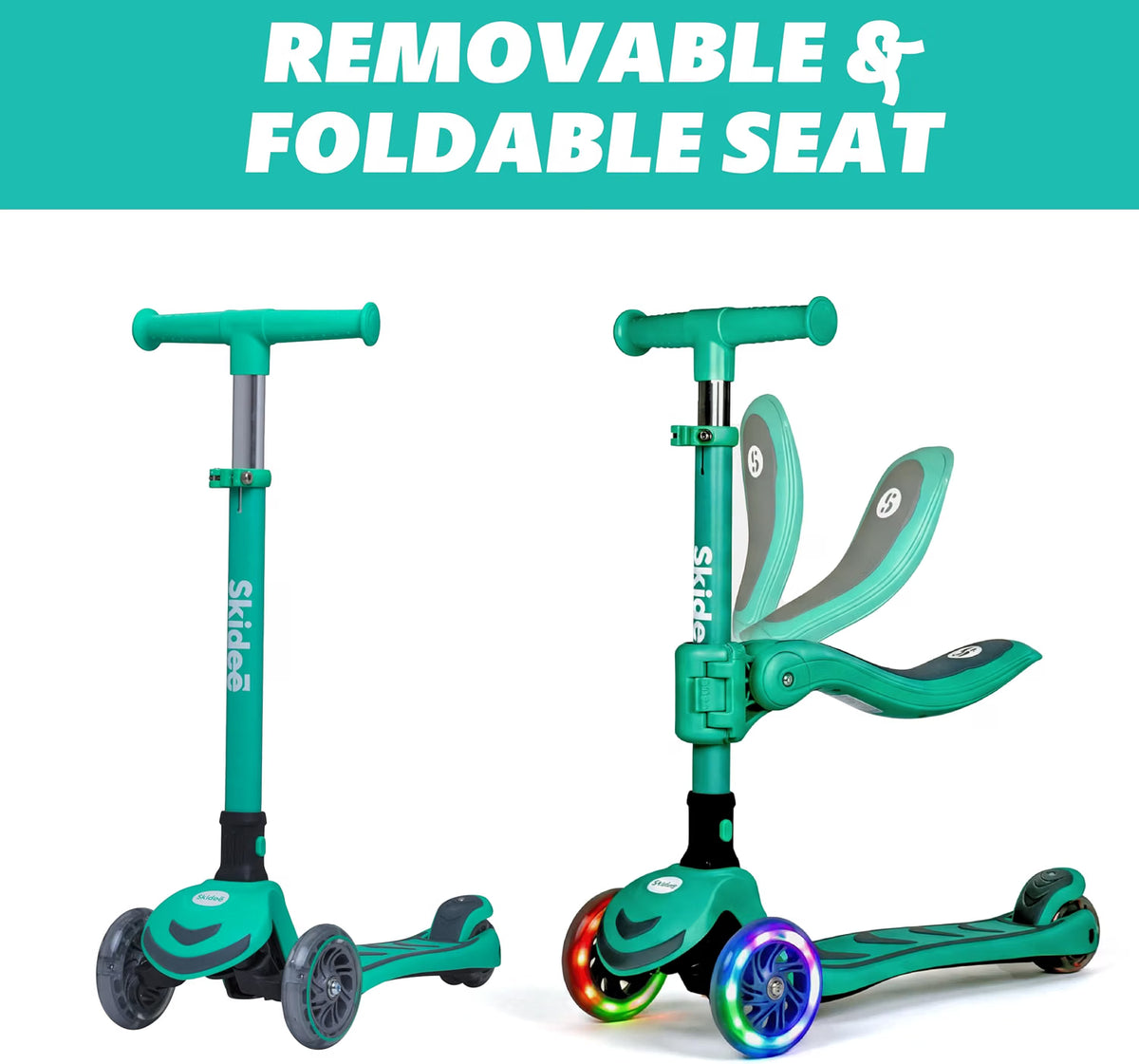 SKIDEE Kids 3-Wheel Scooter, Foldable, Adjustable Height, LED Wheels