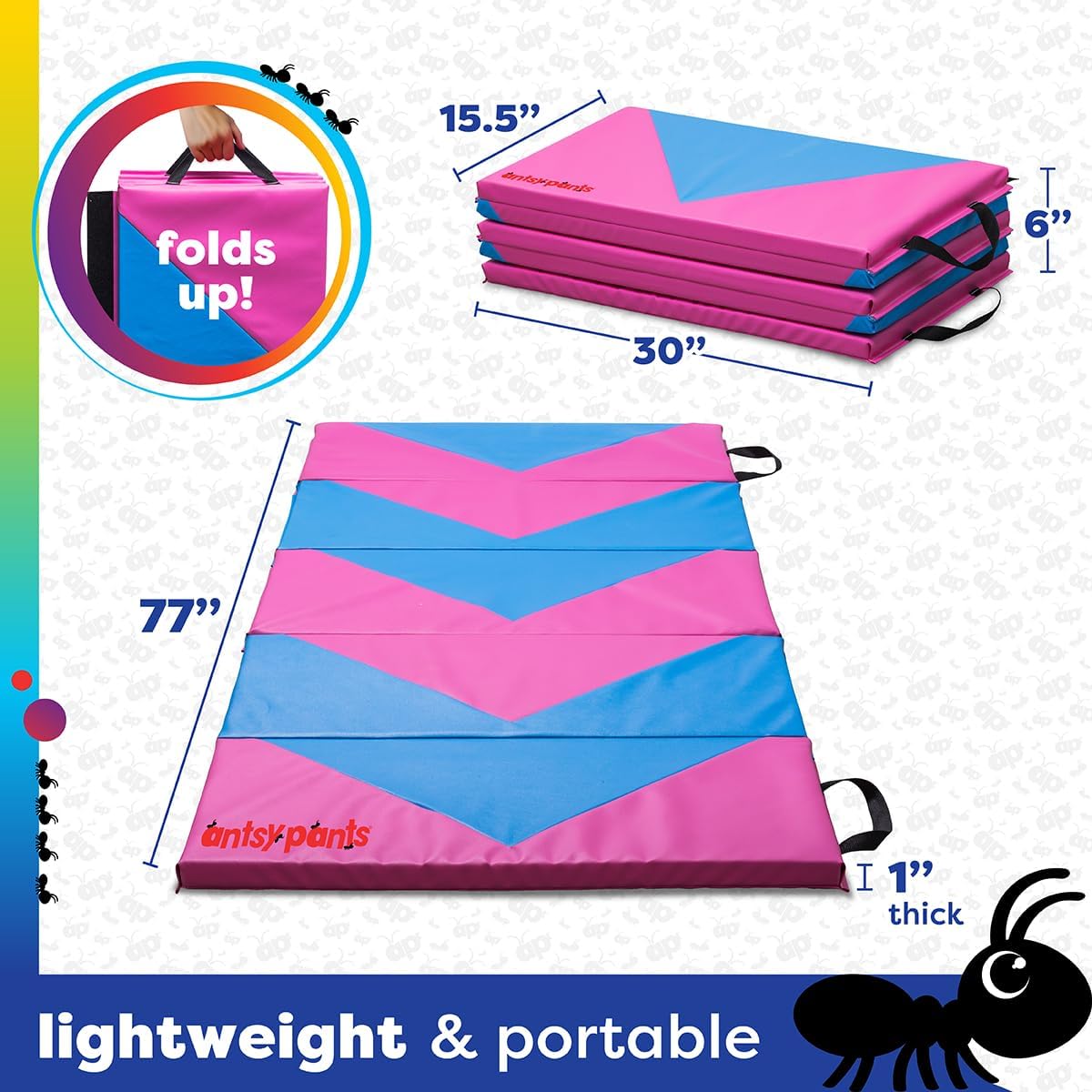 Antsy Pants Tumbling Mat for Kids - 5-Fold Gymnastics Mat, Easy to Clean, Sturdy, Foldable Tumbling Mats
