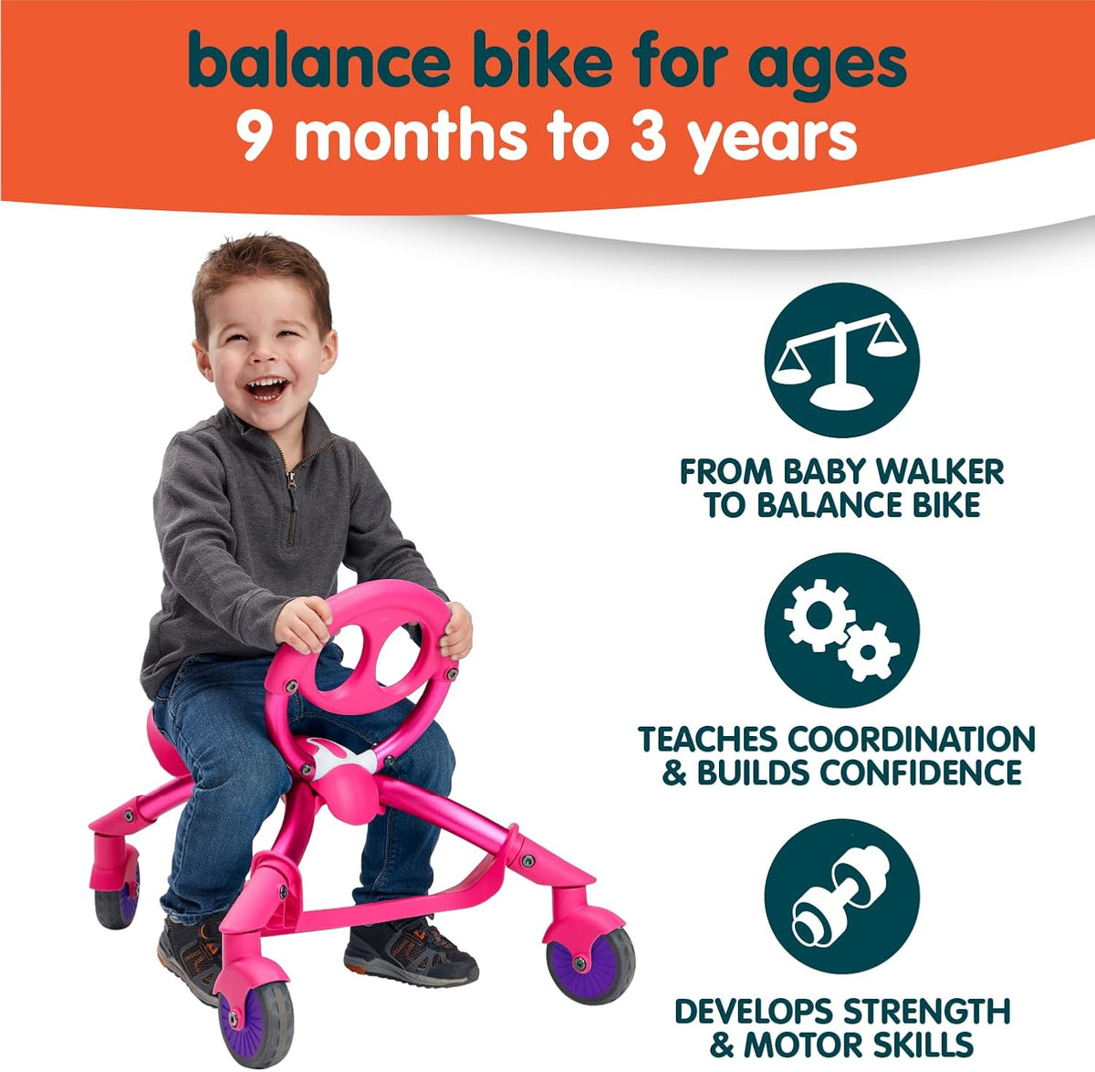 Pewi Stroll Walking Ride-On Toy with Push Handle, Indoor & Outdoor