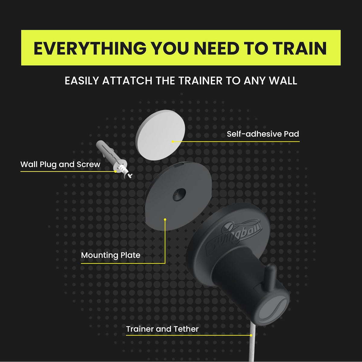 Swingball Pickleball Trainer, Wall-Mount Rebounder, Tethered Ball, Ages 6+