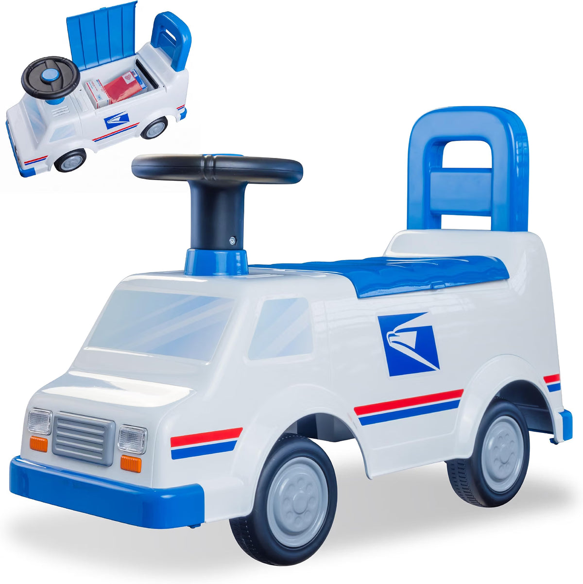 Waddle USPS Mail Truck Ride-On Toy, Lights & Sounds, 44lb Capacity