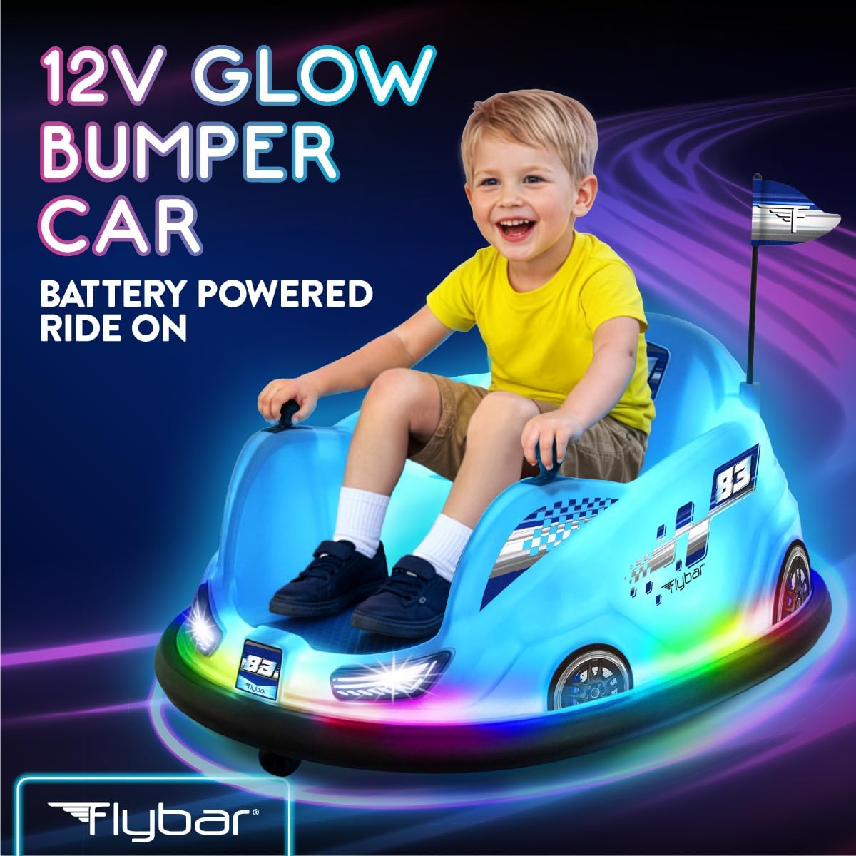 12V Glow Bumper Car Ride On Toy - Multi-Color LED Lights, Age 4-9yrs
