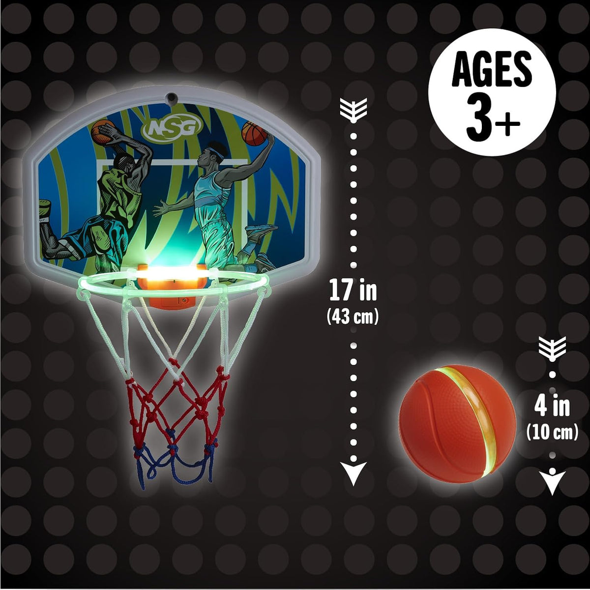 LED Light-Up Basketball Toy Set, Hoop & Basketball, Ages 4+