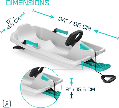 Kids' Toboggan Sled, Lightweight Plastic Snow Sled with Tow Strap & Brakes