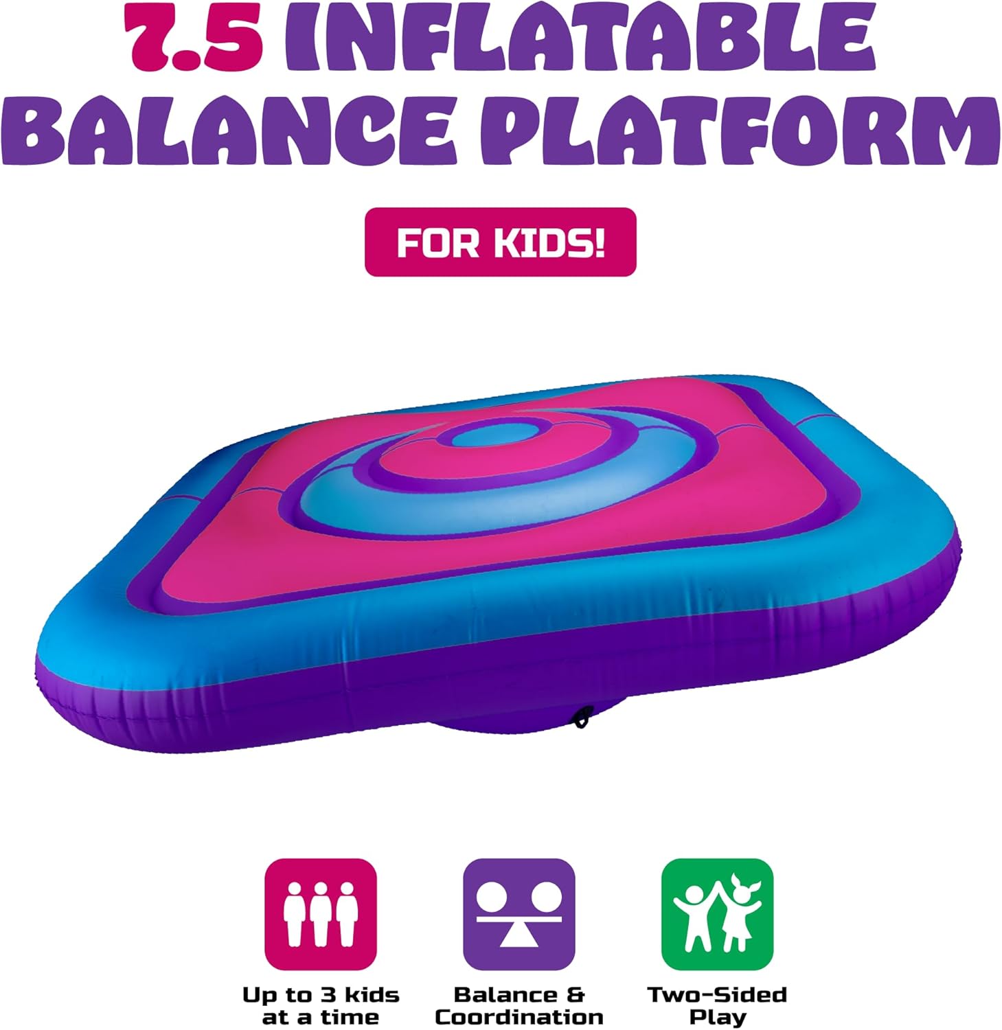 Playland 7.5 FT Inflatable Balance Platform for Kids – Bullseye Wobble Bounce Pad