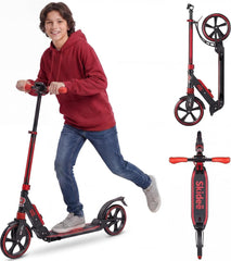Skidee Adult & Teen Scooter Adjustable Height, Folding, Large Wheels, Lightweight, Durable, Anti-Shock Suspension, Up to 220 lbs