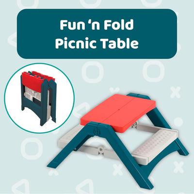 Fun N Fold Picnic Table for Kids – Indoor Outdoor – Red White and Blue Lightweight Foldable Picnic Table – Quick and Easy Storage – Toddlers Age 2 and up