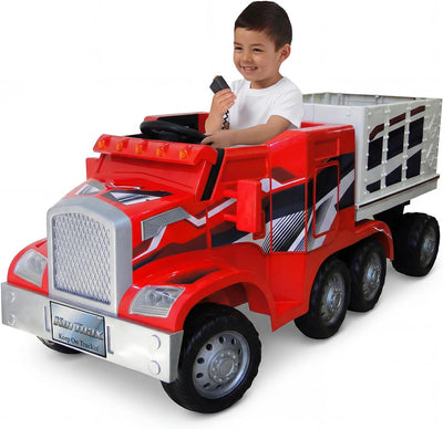 Kid Trax 12V Semi Truck Ride On Toys w/Detachable Cargo Trailer