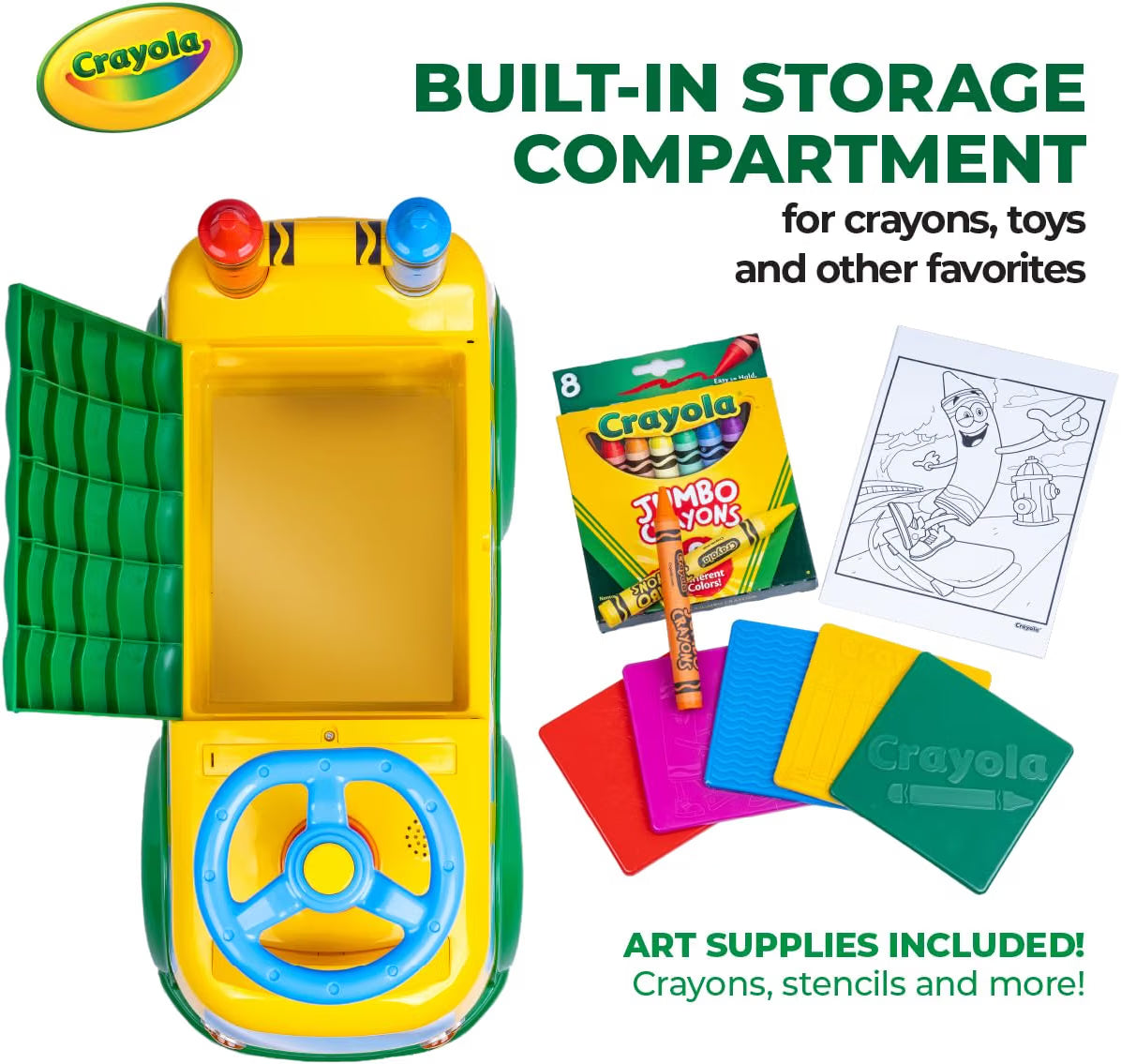 Waddle Crayola School Bus Ride-On Toy, Ages 2+, Lights & Sounds, 44lb