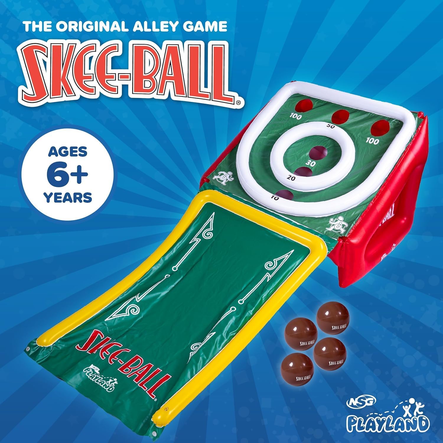 NSG Playland Inflatable Skee Ball Game for Kids & Family, 5FT