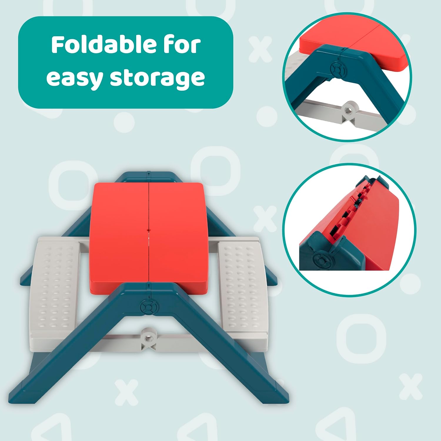Fun N Fold Picnic Table for Kids – Indoor Outdoor – Red White and Blue Lightweight Foldable Picnic Table – Quick and Easy Storage – Toddlers Age 2 and up