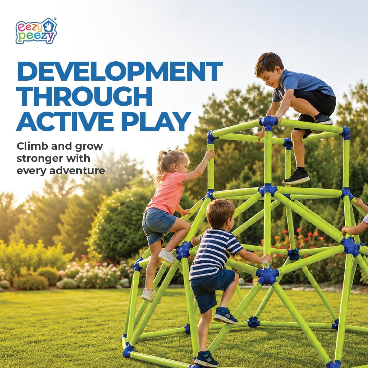 Kids Climber with Top, Indoor & Outdoor Play Set, Ages 3-6, Green