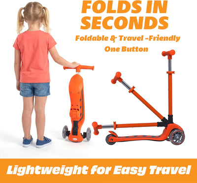 SKIDEE Kids 3-Wheel Scooter, Foldable, Adjustable Height, LED Wheels