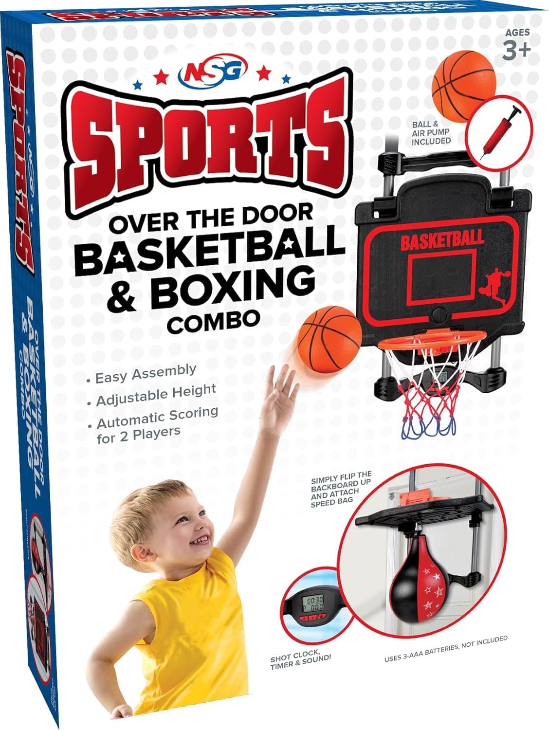 Over-the-Door Basketball & Boxing Set, 2-in-1 Hoop & Speed Bag, Scoreboard & Sound