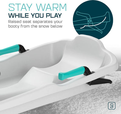 Kids' Toboggan Sled, Lightweight Plastic Snow Sled with Tow Strap & Brakes