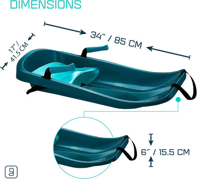 Kids' Toboggan Sled, Lightweight Plastic Snow Sled with Tow Strap & Brakes