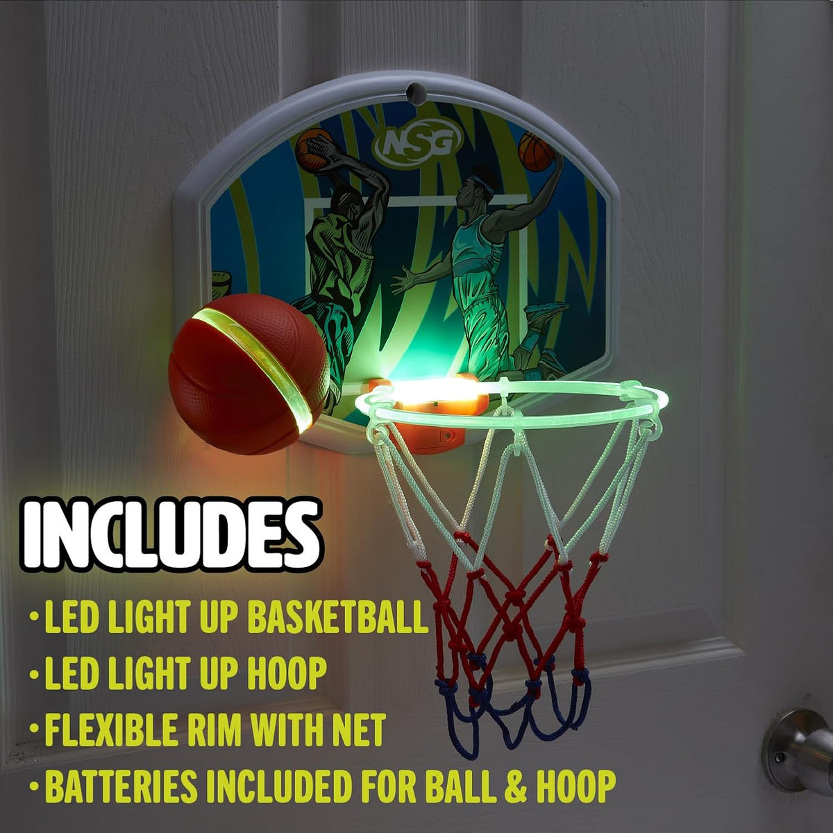 LED Light-Up Basketball Toy Set, Hoop & Basketball, Ages 4+