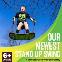 Swurfer Kick Stand Up Surfing Tree Swing Outdoor Swings for Kids Up to 200 Lbs - Hang from Up to 10 Feet High