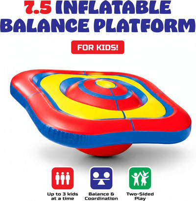 Playland 7.5 FT Inflatable Balance Platform for Kids – Bullseye Wobble Bounce Pad