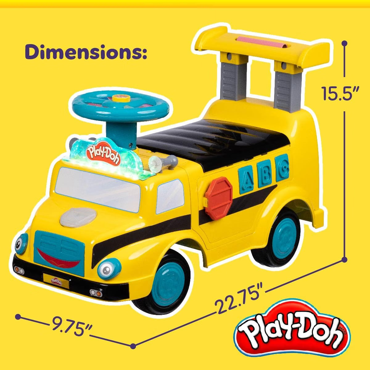 Play-Doh Activity School Bus Ride-On Toy, 44lb Capacity, Lights & Sounds, Cutters