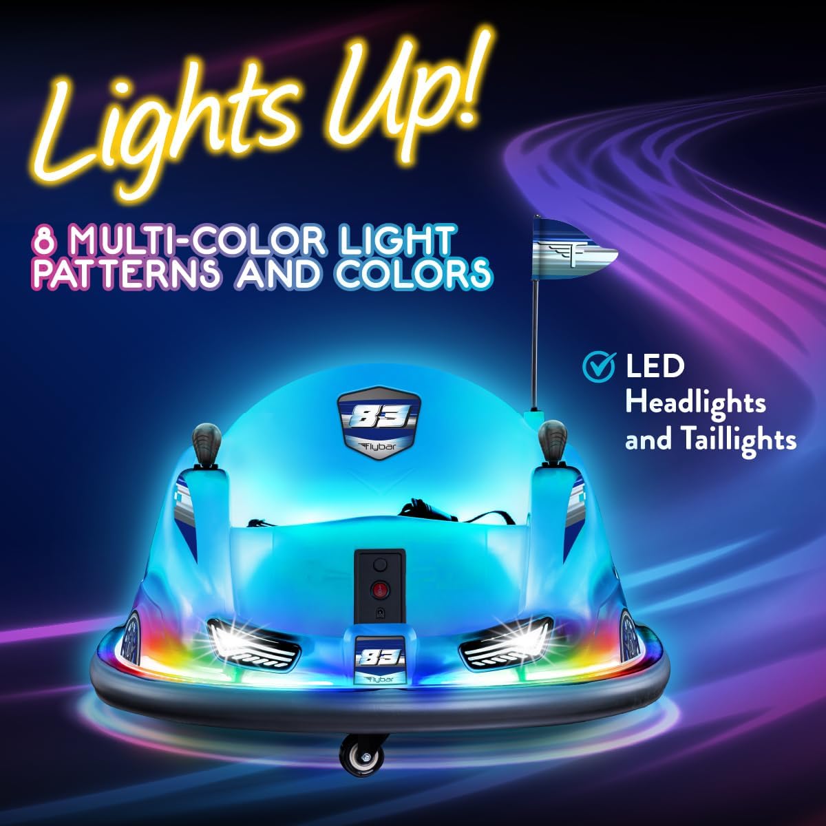 12V Glow Bumper Car Ride On Toy - Multi-Color LED Lights, Age 4-9yrs
