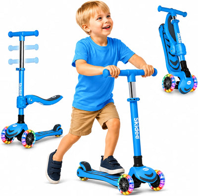 SKIDEE Kids 3-Wheel Scooter, Foldable, Adjustable Height, LED Wheels