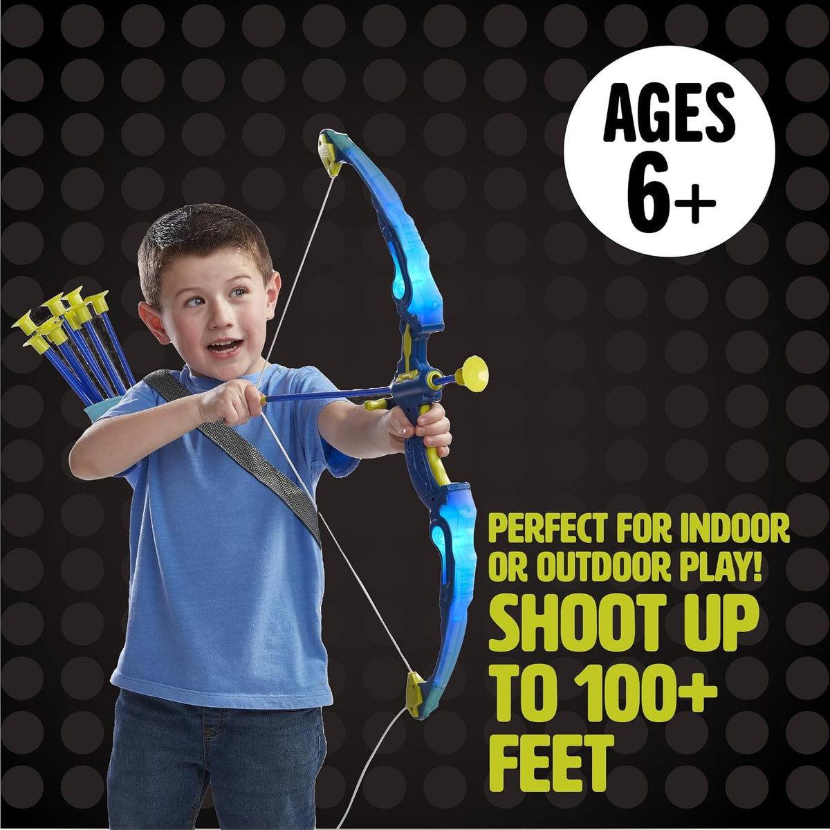 LED Light-Up Archery Bow & Arrow Set, 10 Suction Cup Arrows, LED Target, Ages 6+