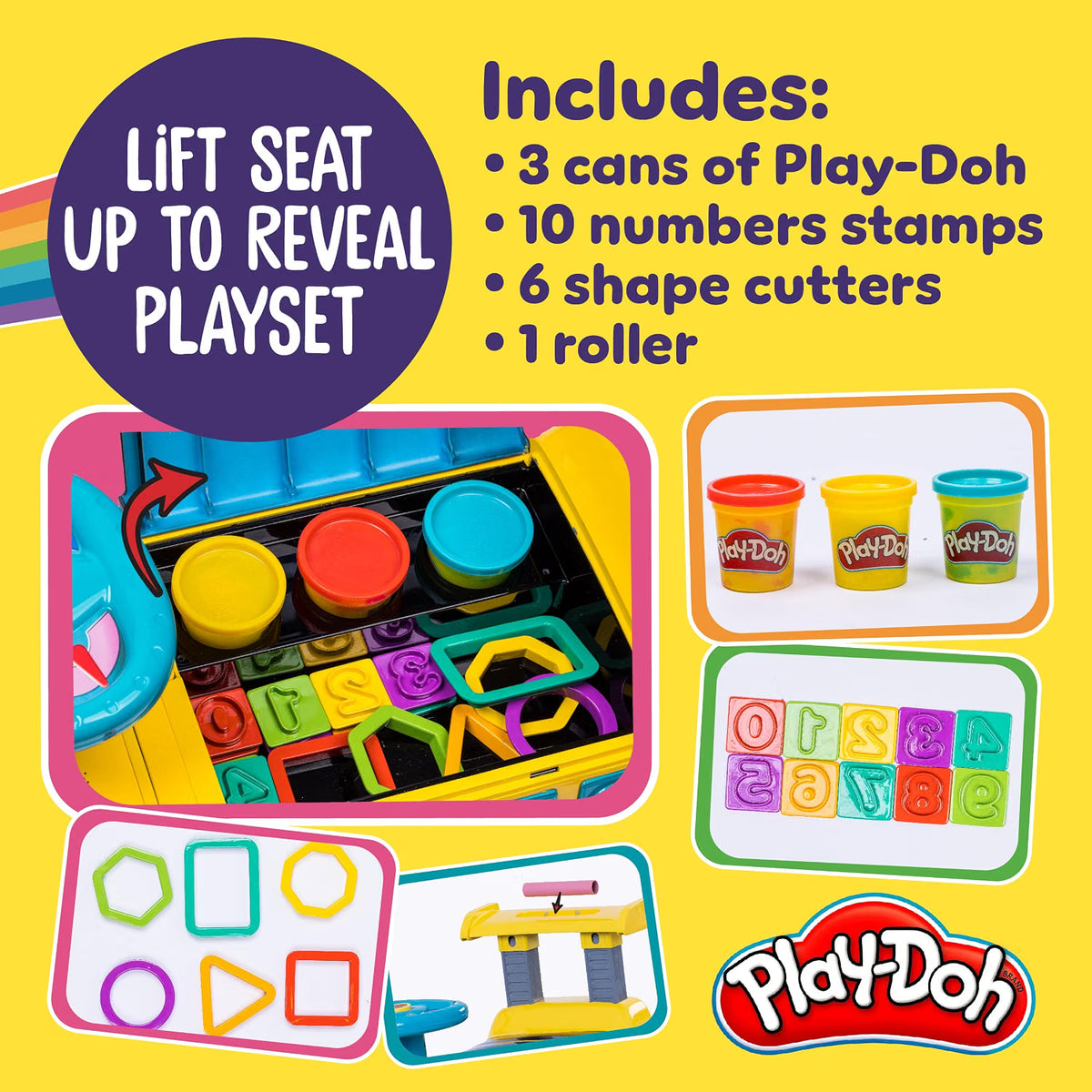 Play-Doh Activity School Bus Ride-On Toy, 44lb Capacity, Lights & Sounds, Cutters