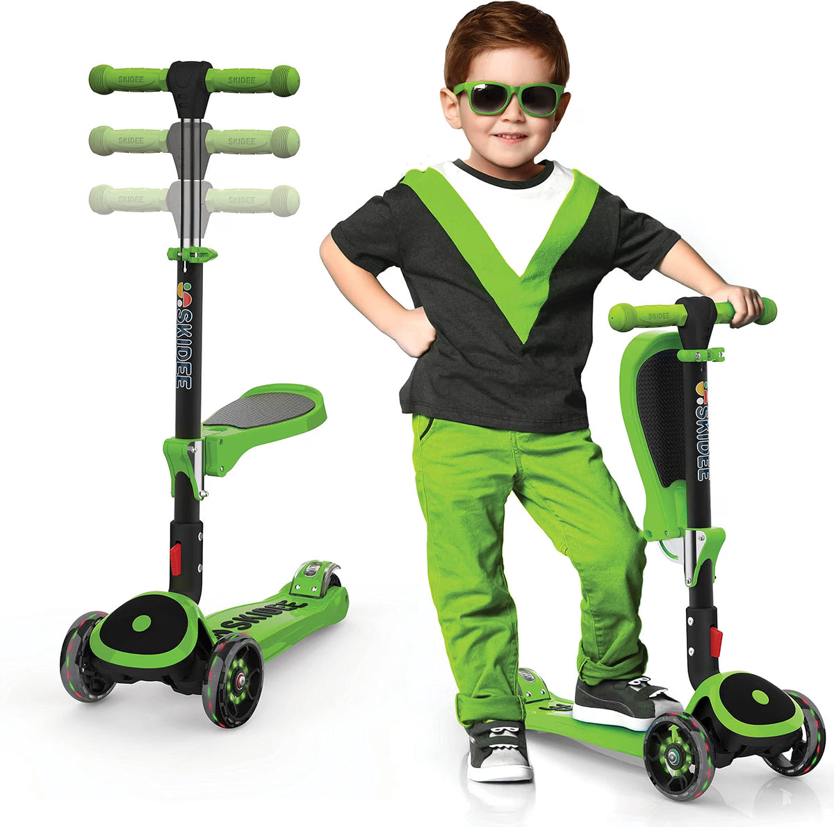 SKIDEE Kids 3-Wheel Scooter, Foldable, Adjustable, LED Light Wheels