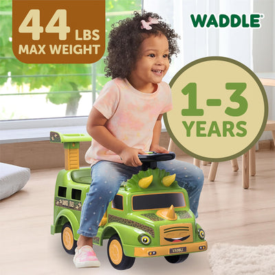 Waddle Dinosaur Ride-On Car for Toddlers 1-3, Dino Rig Transporter, Lights & Sound, 44lb Capacity