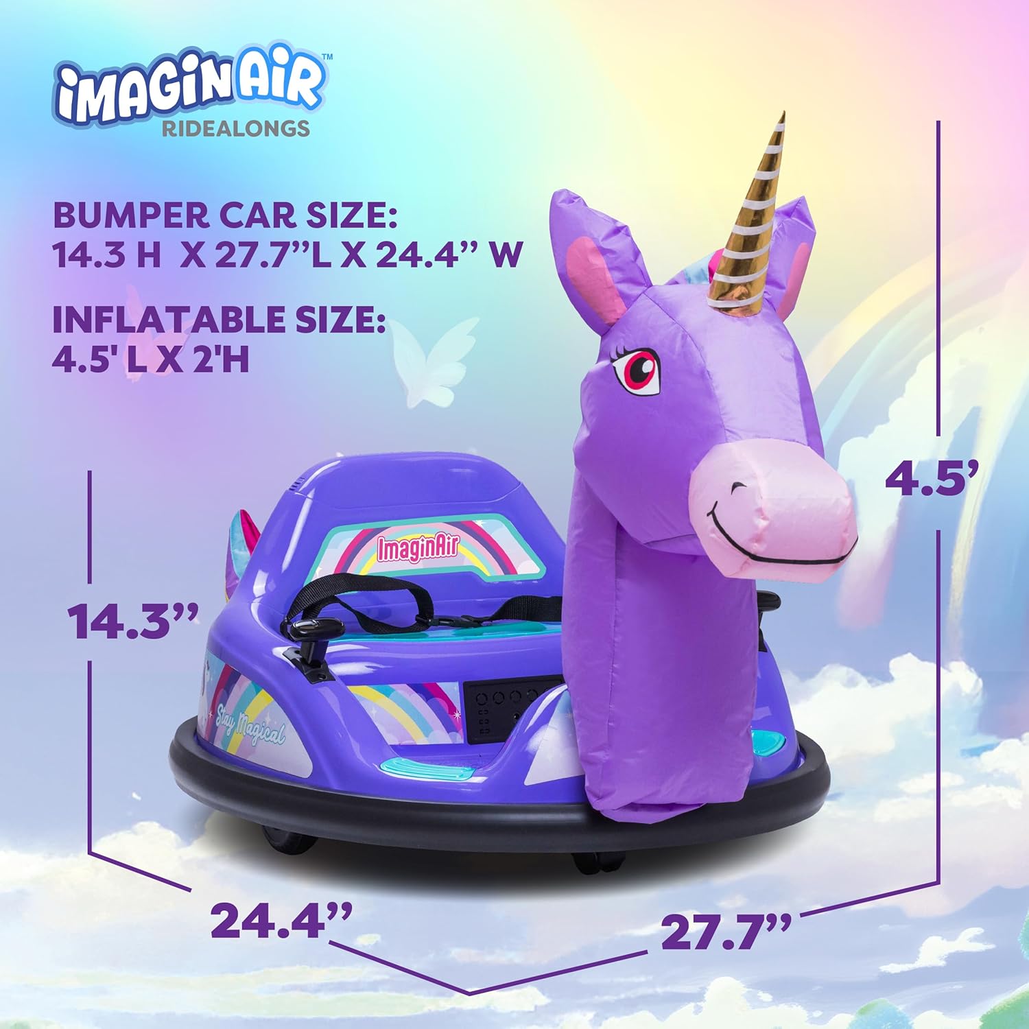 ImaginAir 6V Bumper Car with Auto-Inflated Purple Unicorn