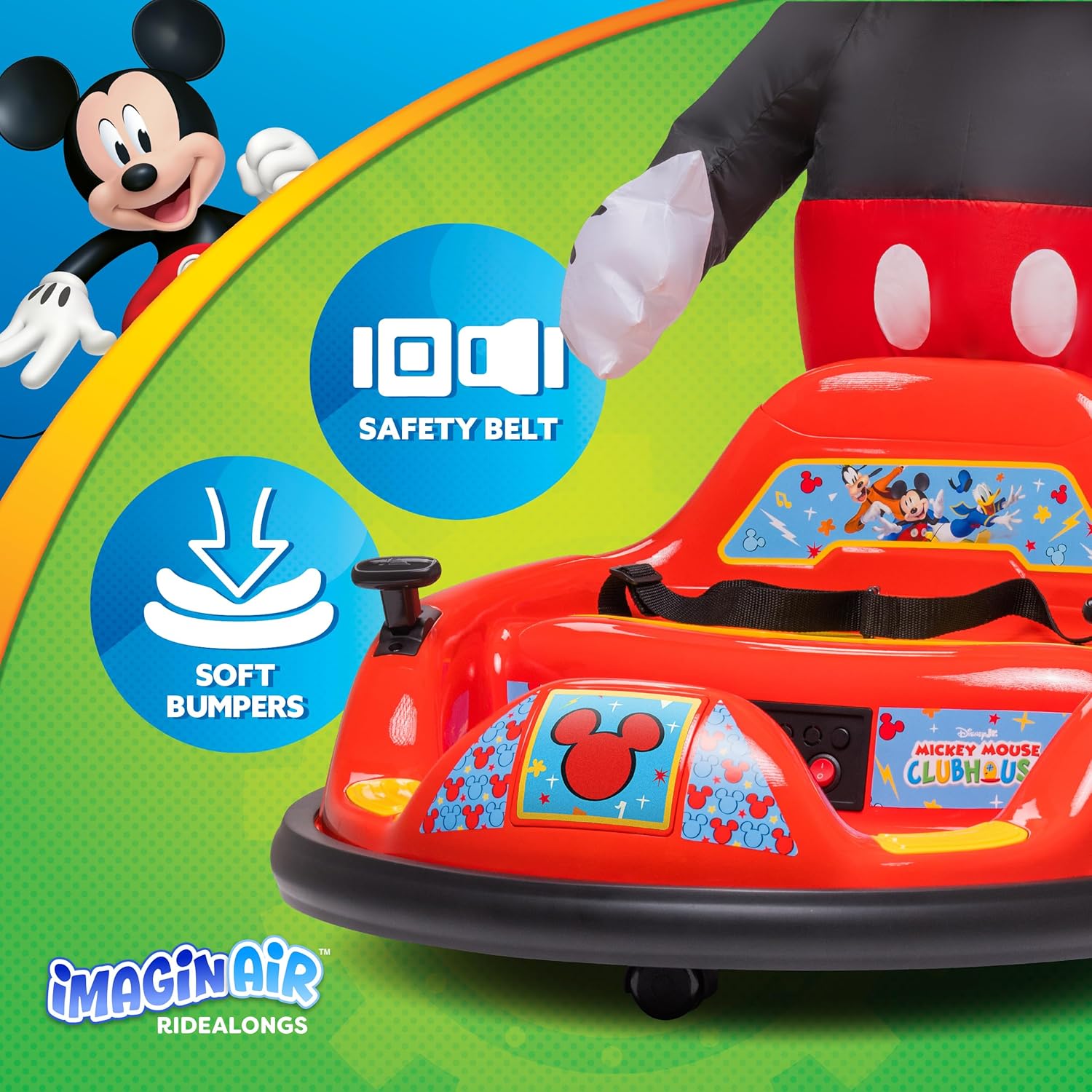 ImaginAir 6V Bumper Car with Auto-Inflated Mickey Mouse