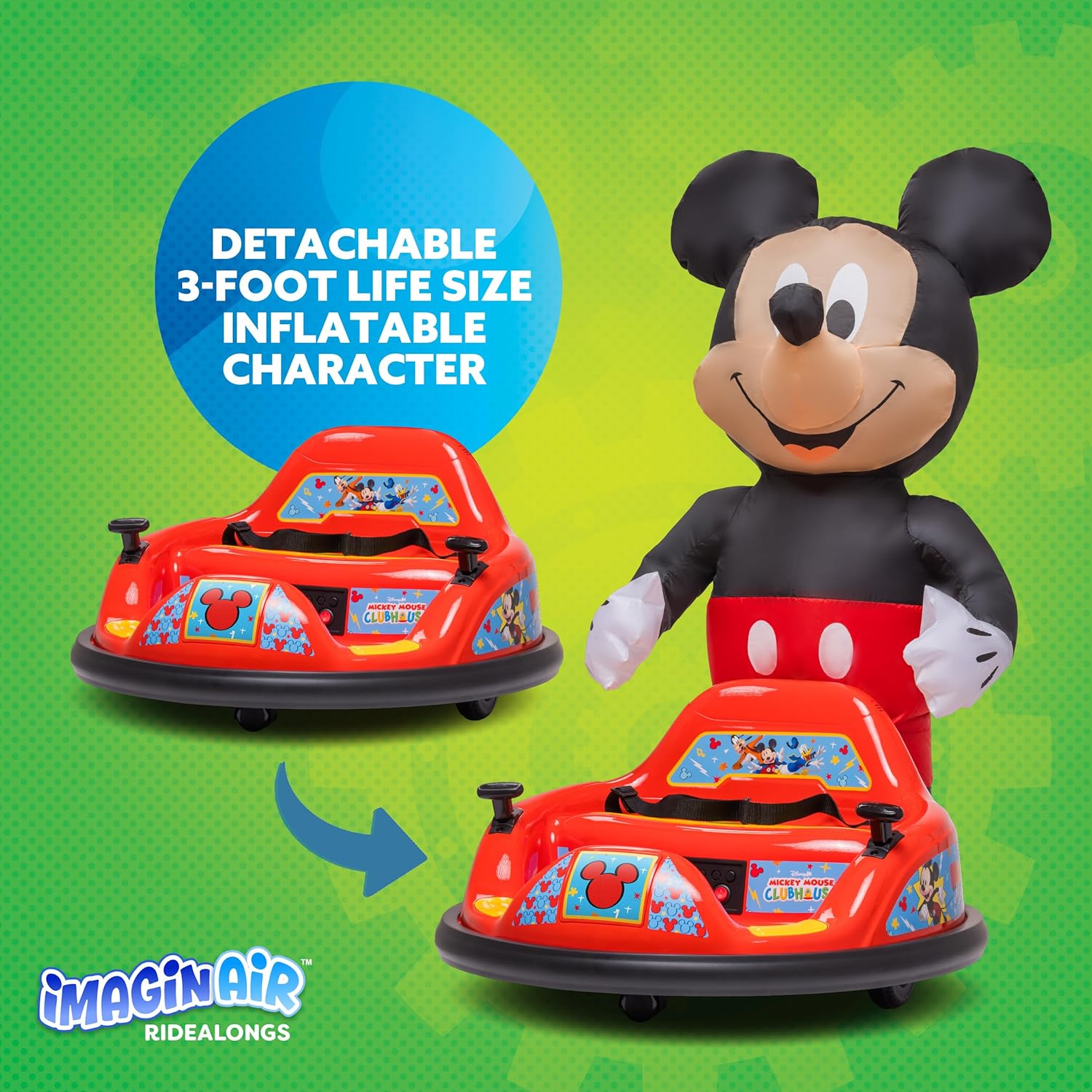 ImaginAir 6V Bumper Car with Auto-Inflated Mickey Mouse