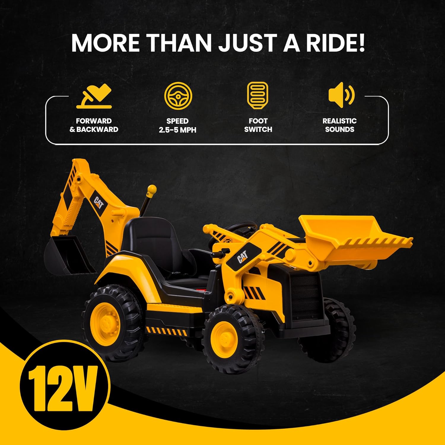 12V CAT Backhoe Loader Ride On Toy