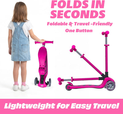 SKIDEE Kids 3-Wheel Scooter, Foldable, Adjustable Height, LED Wheels