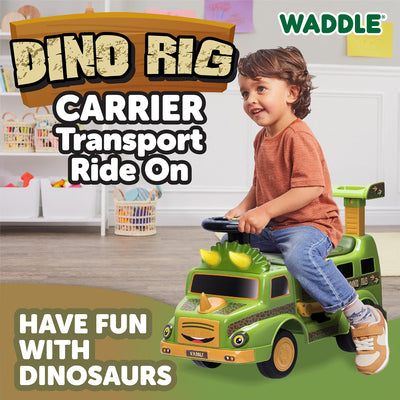 Waddle Dinosaur Ride-On Car for Toddlers 1-3, Dino Rig Transporter, Lights & Sound, 44lb Capacity