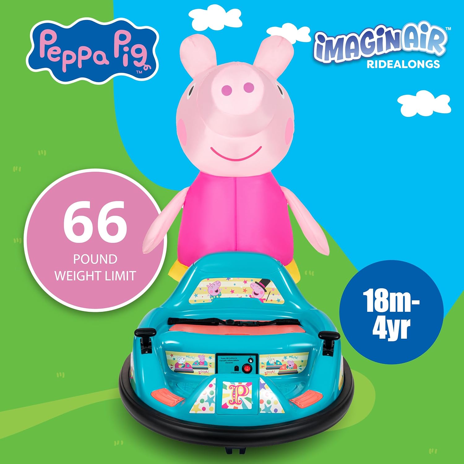 ImaginAir 6V Bumper Car with Auto-Inflated Peppa Pig