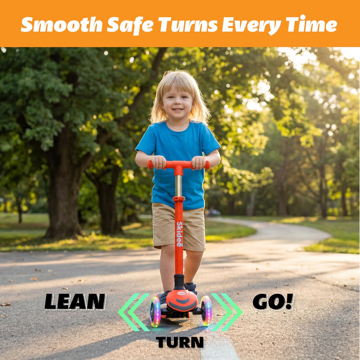 SKIDEE Kids 3-Wheel Scooter, Foldable, Adjustable Height, LED Wheels