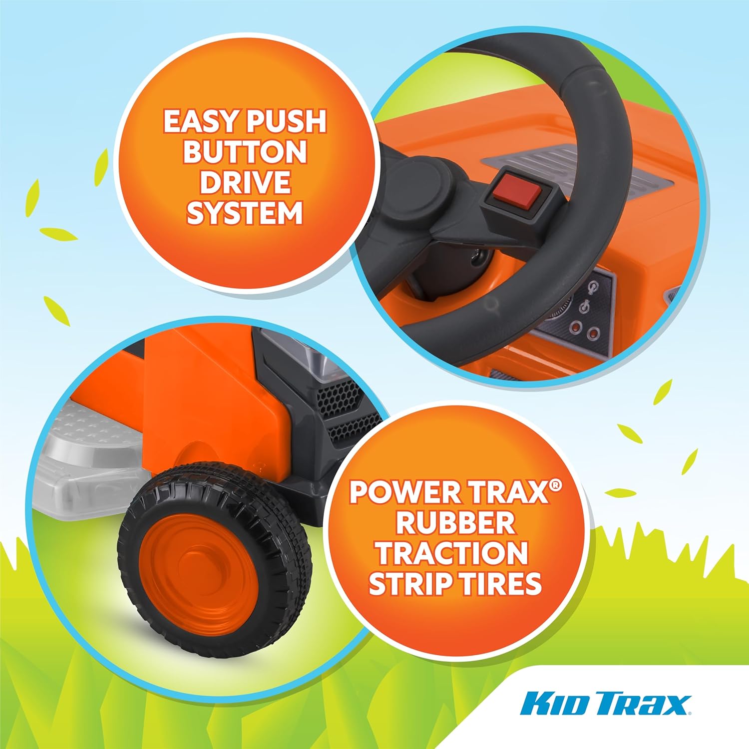 Kid Trax 6V Mow & Go Lawn Mower Orange