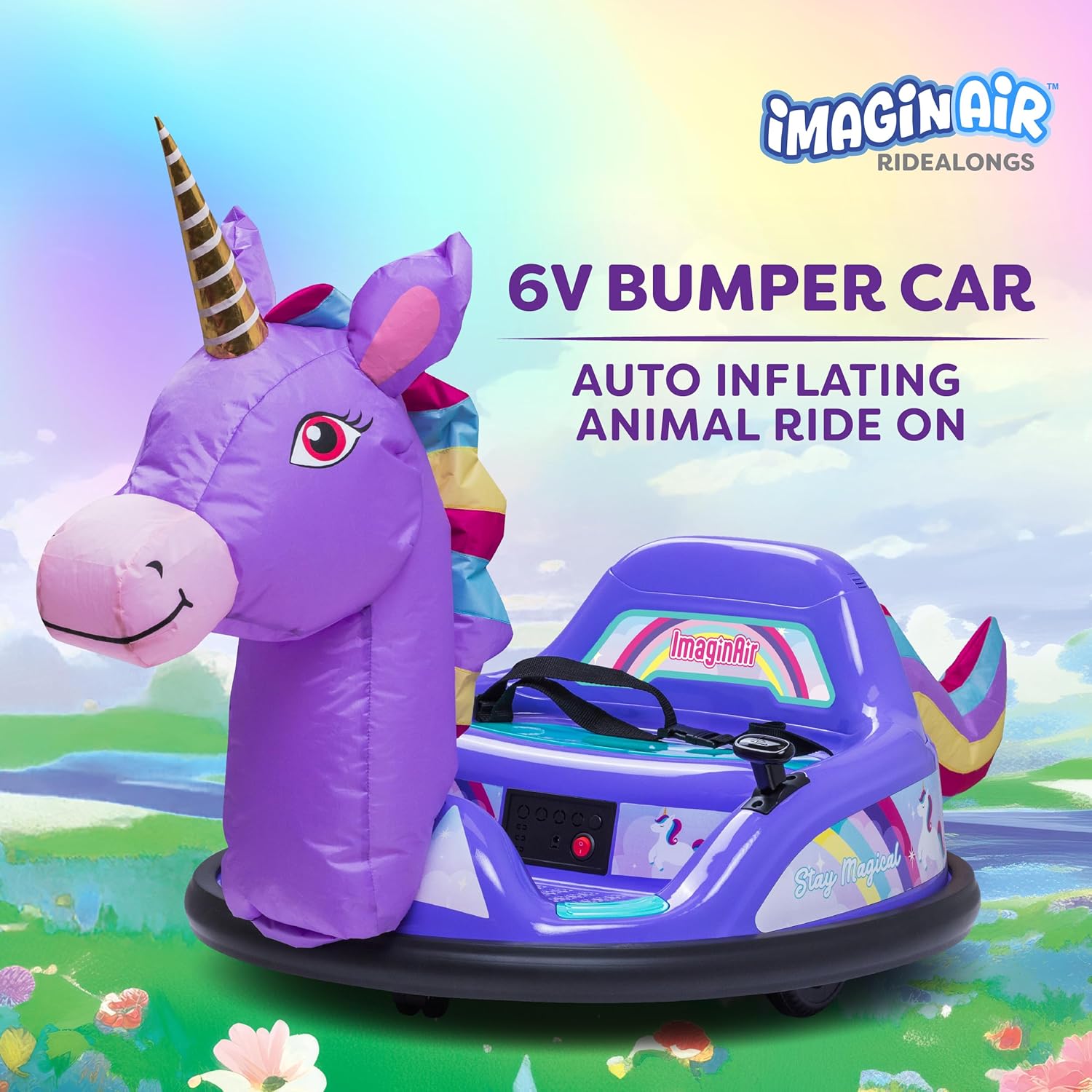 ImaginAir 6V Bumper Car with Auto-Inflated Purple Unicorn